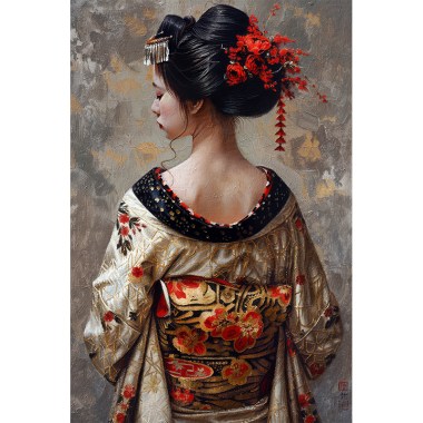 Vrouw in kimono schilderij